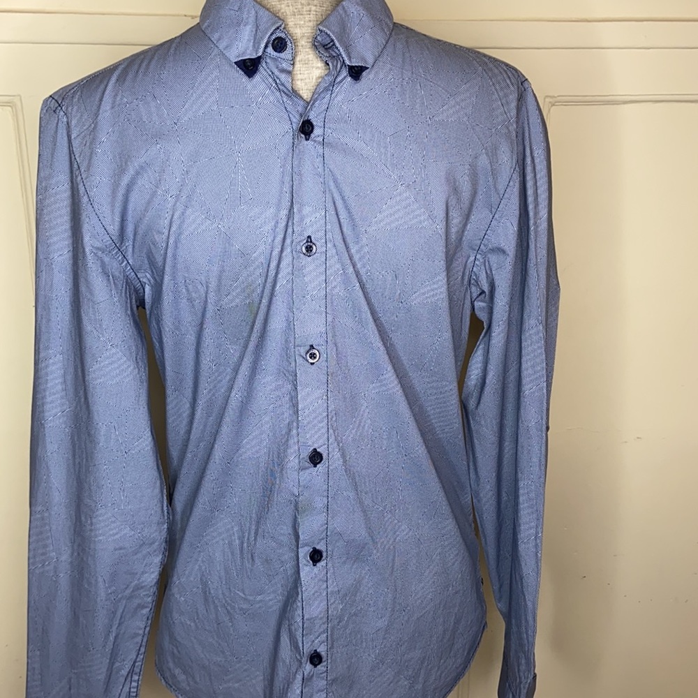Guess Men’s Geo Blue Small Slim Fit Button Down Shirt